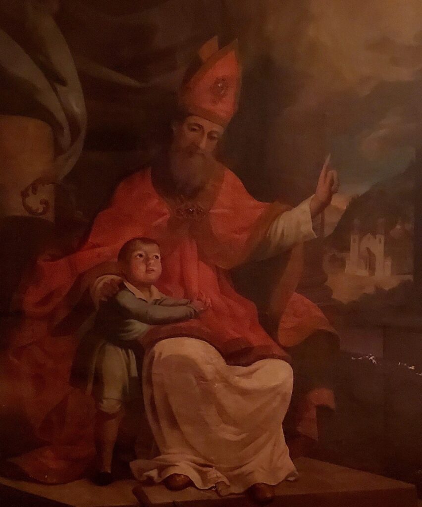 Bild des Hl. Wolfgang an der rechten Seitenwand, ursprünglich Bubenfahne. Bild des Hl. Wolfgang an der rechten Seitenwand, ursprünglich Bubenfahne.
